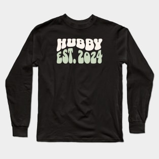 Hubby Est. 2024 Newlywed Husband Honeymoon Wavy Font Long Sleeve T-Shirt